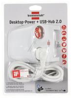 DESKTOP-POWER-PLUS MIT USB-2.0-HUB MIT 5 V-BUCHSE 2-FACH WEIß 1,8M